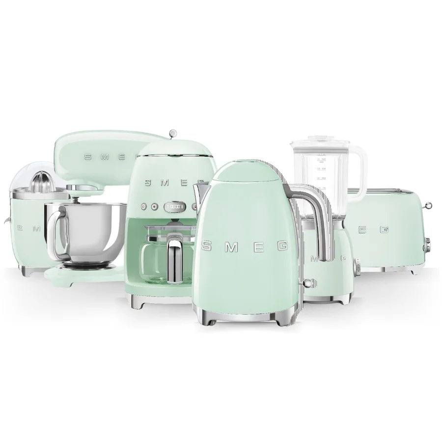 The six-piece collection in pastel green