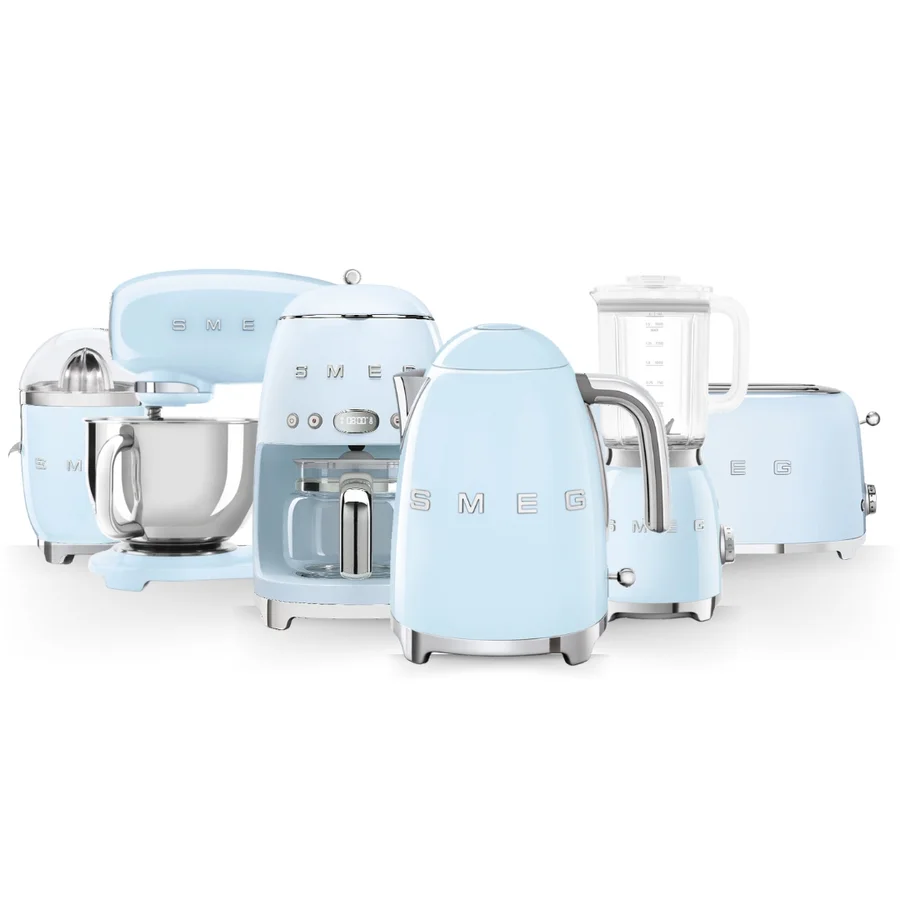 The six-piece collection in pastel blue