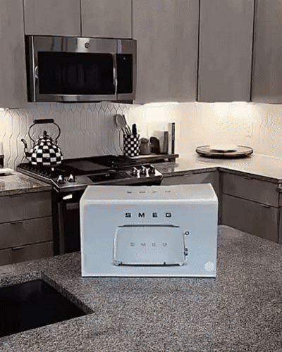 The toaster on a kitchen island